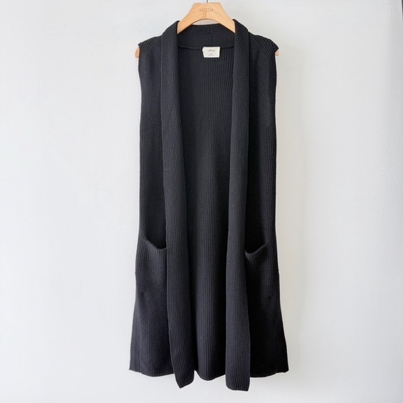 Aritzia Wilfred Olivie Merino Wool Long Vest Cardigan Black XXS - Picture 2 of 14